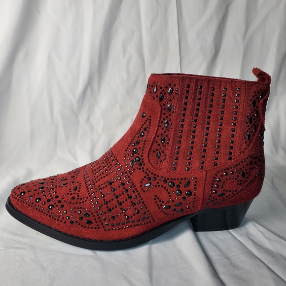 Bibi Lou Red Suede Rhinestone Western Ankle Boots in EU Size 38, US 7.5. - Picture 13 of 13